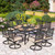 9 Pieces Outdoor Dining Set for 8, 60" Black Square Metal Table with Umbrella Hole & Swivel Wrought Iron Chairs with Cushions, Large Outside Furniture Set for Patio, Deck, Yard, Porch