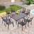 9 Pieces Outdoor Dining Set for 8, 60" Black Square Metal Table with Umbrella Hole & Stackable Wrought Iron Chairs, Large Outside Furniture Set for Patio, Deck, Yard, Porch