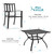 5 Pieces Outdoor Dining Set for 4, Metal Steel Square Table with Umbrella Hole & Stackable Black Wrought Iron Chairs, Heavy-Duty Dining Furniture for Patio, Deck, Backyard, Porch