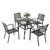 5 Pieces Outdoor Dining Set for 4, 37" Black Square Wrought Iron Table with Mesh Top & Stackable Metal Steel Chairs, Outside Furniture Set for Patio, Deck, Backyard, Porch