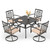 5 Pieces Outdoor Dining Set for 4, 37" Black Square Wrought Iron Table with Umbrella Hole & Metal Swivel Chairs with Cushions, Outside Furniture for Patio, Deck, Yard, Porch