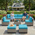 9-Piece Patio Furniture Set, Outdoor with Ottomans, Modular Patio Sofa, Dual-Strand Wicker Rattan, Rust-Resistant Frame, Backyard Furniture for Garden, Deck, Lake Blue
