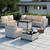 8-Piece Modern Patio Conversation Set with 55,000 BTU Fire Pit Table, Thick Cushions, Dual-Strand Wicker Rattan, Rust-Resistant Frame, Khaki
