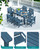 Patio Dining Set for 6, Outdoor Dining Sets for 6 Person with 1 Umbrella Hole Cut-Out Rectangular Table and 6 Chairs, HDPE Dining Sets for Garden, Backyard, Poolside, Blue
