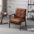 Mid Century Modern Accent Chair, Retro Wood Leather Armchairs Side Chair, Lounge Reading Comfy Arm Chair for Living Room, Bedroom, Office (Brown)