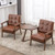 Accent Chairs Set of 2 with Side Table, Mid Century Modern Accent Chair, Retro Wood and Leather Armchairs Side Chair, Lounge Reading Comfy Armchair for Living Room, Bedroom, Office（Brown
