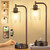 Industrial Table Lamps for Bedrooms Set of 2 - Fully Dimmable Bedside Lamps with USB Ports and Outlet, Brown Nightstand Lamps with Glass Shade for Living Room, Desk Lamps for Office Reading