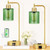 Industrial Green Table Lamps for Bedrooms Set of 2-3-Way Dimmable Desk Lamp with USB C+A Ports and Outlet, Gold Lamps with Green Glass Shade for Living Room