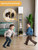 Floor Lamp with Shelves, Modern Corner Display Standing Column Shelf Lamp Etagere Organizer Tower Nightstand with White Linen Shade for Living Room, Bedroom and Office, Marble White and Gold Poles