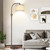 Upgraded Modern Arc Dimmable Tall Standing Floor Lamp with Linen Shade, 1200 Lumens LED Bulb Included, for Living & Reading Room, Bedroom, Office & Nursery, Brown