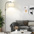 Upgraded Modern Arc Dimmable Tall Standing Floor Lamp with Linen Shade, 1200 Lumens LED Bulb Included, for Living & Reading Room, Bedroom, Office & Nursery, Brushed Nickel
