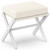 Foldable Foot Stool Ottoman, Modern Foot Rest with X Legs & Thick Foam Cushion, Folding Foot Stools Small Padded for Bedroom Living Room, Footstool for Chair Couch (White - White)