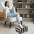 Small Foot Stool Ottoman Sherpa Footstool with Legs Under Desk Footrest for Living Room Bedroom and Office, Soft Black+White