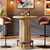Round Bar Table, 39.4" H Wood Bistro Pub Table with Metal Ring Footrest for Dining Coffee Cocktail Living Room, Small Space, Light Brown (Only Table)