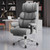 Office Desk Chair, Big and Tall Leather Chair with Footrest, Wide Ergonomic Comfy Executive High-Back Reclining Computer Chairs, Swivel Rolling Wheels and Padded Lumbar Support, Gray