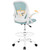 Drafting Office Chair with Flip-up Armrests Executive Ergonomic Computer Standing Desk Chair with Lumbar Support and Adjustable Footrest Ring（Light Blue）