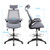 Office Drafting Chair Flip up Armrests Lumbar Support Adjustable Big Footrest Ring (Grey)