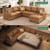 Sleeper Sectional Couch with Pull-Out Bed Sectional Sleeper Sofa Pull Out Bed with Storage Chaise, 6 Seaters Couch for Living Room, Faux Leather Brown