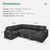 Sectional Sleeper Sofa with Pull-Out Bed Storage Chaise, 6 Seater Couch for Living Room, Dark Grey
