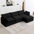 112'' Sectional Modular Cloud Couch, Oversized L Shaped 3 Seat Sofa with Movable Ottomans, 2 Throw Pillows, Upholstered Corduroy L Shape Comfy Deep Couches for Living Room and Office, Black