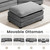 112'' Modular Sectional Cloud Couch with Movable Ottoman, 4 Seat Modern Corduroy Sofa with 2 Throw Pillows, Comfy Deep Seat L Shaped Couches for Living Room Bedroom Apartment, Dark Grey