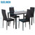 5-Piece Dining Table Set | Black | Glass Kitchen Table with 4 Upholstered Chairs and Faux Leather Cushions | Space-Saving and Modern Design | for Dining Room, Easy to Assemble