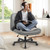 Criss Cross Chair with Wheels, Cross Legged Office Chair, Armless Wide Vanity Desk Chair with Comfty PU Leather & Back - Swivel Height Ajustable for Home Office Bedroom, Gray