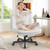 Criss Cross Chair with Wheels, Cross Legged Office Chair, Armless Wide Vanity Desk Chair with Comfty Velvet & Back - Swivel Height Ajustable for Home Office Bedroom, Pearl White Velvet
