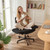 Criss Cross Office Chair with Flip-Up Armrests, Swivel Makeup Vanity Chair with Wheels & Side Pockets, Cross Legged Office Chair for Home Office, Bedroom, Black PU Leather