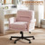 Criss Cross Chair with Flip-Up Armrests, Swivel Makeup Vanity Chair with Wheels & Side Pockets, Cross Legged Office Chair for Home Office, Bedroom, Pink Velvet