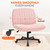Criss Cross Chair Wheels Wide Cross Legged Office Desk Vanity Chair Comfy Fabric Armless Adjustable Swivel for Home Computer Task (Pink Wheel, Fabric)