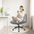 Criss Cross Chair with Wheels Comfy Wide Vanity Desk Chair Dual Base Leather Armless Adjustable Swivel for Home Computer Task (Grey Pu, Faux Leather)