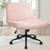 Criss Cross Chair Wheels Wide Cross Legged Office Desk Vanity Dual Base Comfy Fabric Armless Adjustable Swivel for Home Computer Task (Pink Dual Base, Fabric)