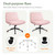 Criss Cross Chair Wheels Wide Cross Legged Office Desk Vanity Dual Base Comfy Fabric Armless Adjustable Swivel for Home Computer Task (Pink Dual Base, Fabric)