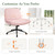 Criss Cross Chair Wheels Wide Cross Legged Office Desk Vanity Dual Base Comfy Fabric Armless Adjustable Swivel for Home Computer Task (Pink Dual Base, Fabric)