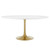 60" Mid-Century Modern Dining Table with Round White Top and Pedestal Base in Gold White