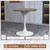 Mid-Century Modern 27 Inch Round Dining Table, MDF Wood Tabletop with White Steel Pedestal Base, Contemporary Kitchen & Dining Room Table, Small Space Breakfast Table, Dark Maple