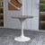 Mid-Century Modern 27 Inch Round Dining Table, MDF Wood Tabletop with White Steel Pedestal Base, Contemporary Kitchen & Dining Room Table, Small Space Breakfast Table, Dark Maple