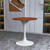 Mid-Century Modern 27 Inch Round Dining Table, MDF Wood Tabletop with White Steel Pedestal Base, Contemporary Kitchen & Dining Room, Small Space Breakfast Table, Cognac Brown