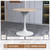 Mid-Century Modern 27 Inch Round Dining Table, MDF Wood Tabletop with White Steel Pedestal Base, Contemporary Kitchen & Dining Room, Small Space Breakfast Table, Light Natural Wood