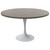 Mid-Century Modern 48 Inch Round Dining Table, MDF Wood Tabletop with White Steel Pedestal Base, Large Pedestal Kitchen & Dining Room Table, Breakfast Nook Table (Dark Maple)