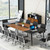 8FT Conference Table, 94.48L x 47.24W x 29.52H Inches Boat Shaped Meeting Table with Rectangle Grommet, Modern Seminar Boardroom Table for Office Conference Room (8ft, Walnut & Black)