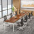 6.5 FT Conference Room Table, 78.74" W x 27.56" D Large Office Conference Table, Modern Seminar Meeting Table Desk for Boardroom, Meeting Room (2, Brown and White)