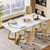 31.5" Square Conference Table, Industrial Office Meeting Table for 4 People, Business Podcast Furniture with Metal Base for Small Spaces, Office Conference, White & Gold