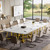 31.5" Square Conference Table Set of 4, 10 ft Industrial Office Meeting Table for 8-10 People, Business Podcast Furniture with Metal Base for Small Spaces, Office Conference, White & Gold