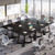 31.5" Square Conference Table Set of 6, 8 ft Industrial Office Meeting Table for 8-10 People, Business Podcast Furniture with Metal Base for Small Spaces, Office Conference, Black