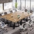 31.5" Square Conference Table Set of 6, 8 ft Industrial Office Meeting Table for 8-10 People, Business Podcast Furniture with Metal Base for Small Spaces, Office Conference, Natural