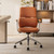 Genuine Leather Office Desk Chair with Wheels, Ergonomic Leather Executive Chair, Mid Back, Swivel Base with Adjustable Tilt, Modern Style, Luxury Aluminum Frame (Orange)