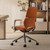 Genuine Leather Office Desk Chair with Wheels, Ergonomic Leather Executive Chair, Mid Back, Swivel Base with Adjustable Tilt, Modern Style, Luxury Aluminum Frame (Orange)