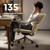Genuine Leather Office Desk Chair with Wheels, Ergonomic Leather Executive Chair, Mid Back, Swivel Base with Adjustable Tilt, Modern Style, Luxury Aluminum Frame (Beige)
